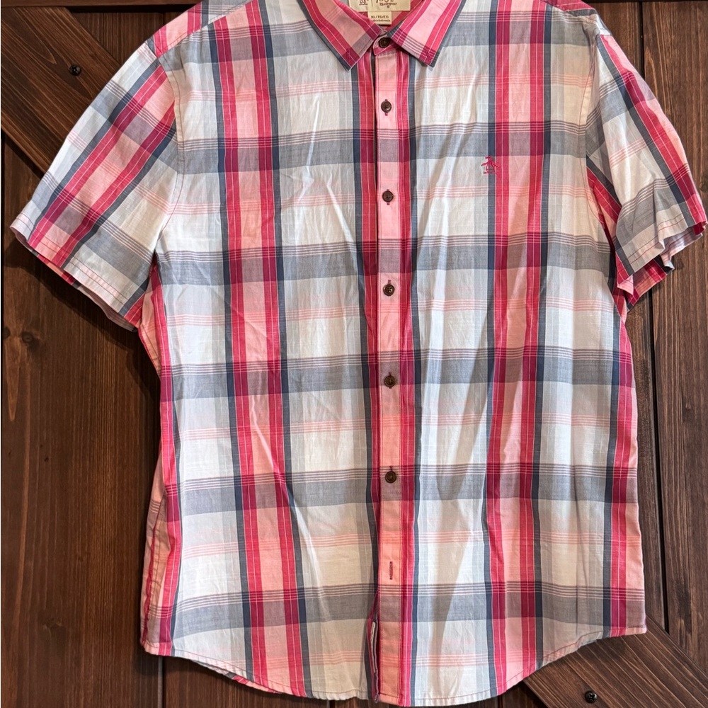 Original Penguin Red and Blue Casual Button Down Shirt